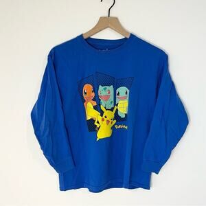 Kids Pokemon‎ Long Sleeve Tee Size L Blue Cotton T Shirt Pikachu Top